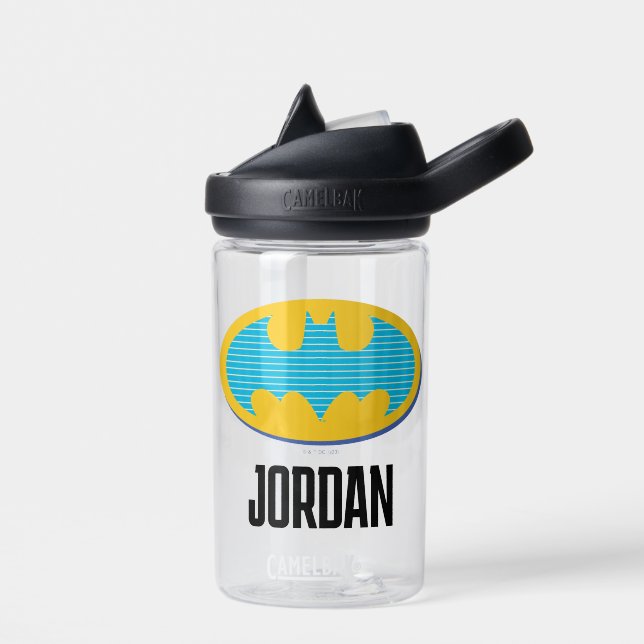 Batman | Cyan Stripes Symbol Water Bottle (Left)