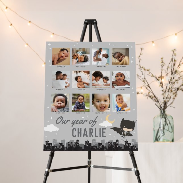 Batman First Birthday - 12 Month Photo Collage Foam Board (In Situ (Stand))
