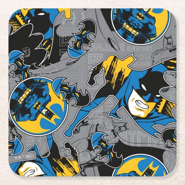 Batman Full Throttle Toss Pattern Square Paper Coaster (Front)