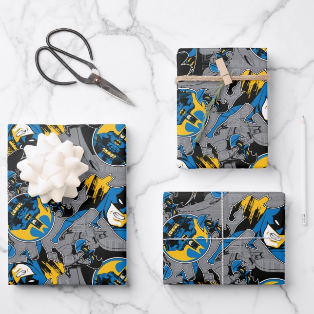 Batman Full Throttle Toss Pattern Wrapping Paper Sheets (Front)