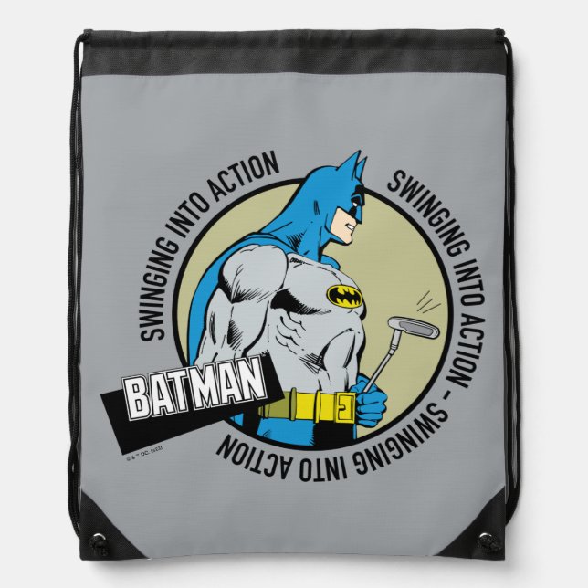 Batman Golfing - Swinging Into Action Drawstring Bag (Front)