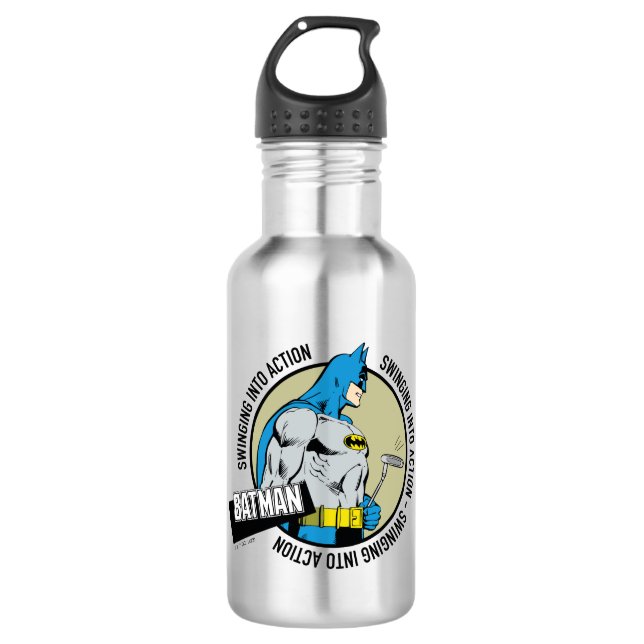 Batman Golfing - Swinging Into Action Stainless Steel Water Bottle (Front)