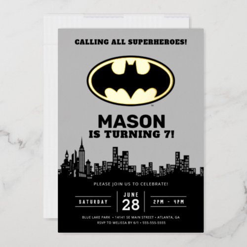 Batman _ Gotham City  Birthday  Invitation Foil Invitation