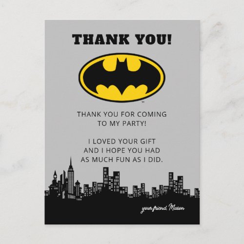 Batman Gotham City  Birthday Thank You Postcard