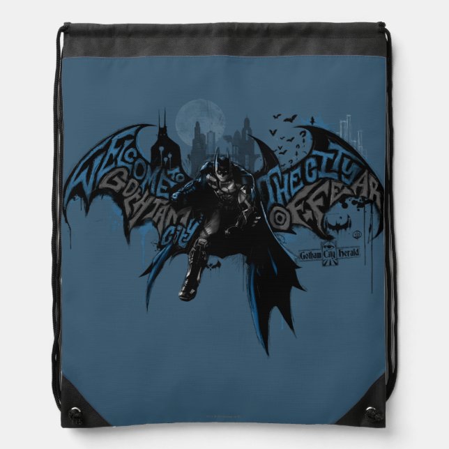 Batman Gotham City Paint Drip Graphic Drawstring Bag (Front)