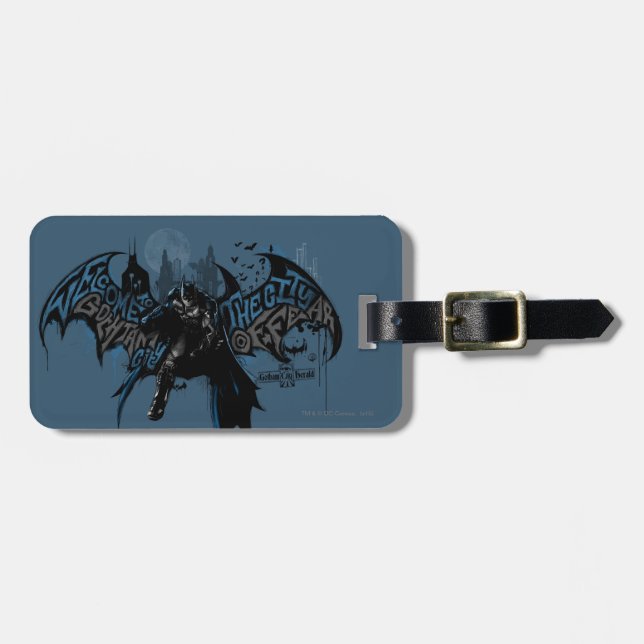 Batman Gotham City Paint Drip Graphic Luggage Tag (Front Horizontal)