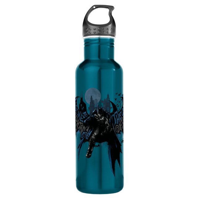 Batman Gotham City Paint Drip Graphic Stainless Steel Water Bottle (Front)