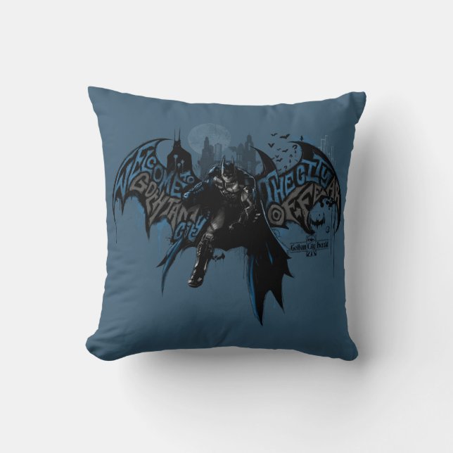 Batman Gotham City Paint Drip Graphic Throw Pillow (Front)
