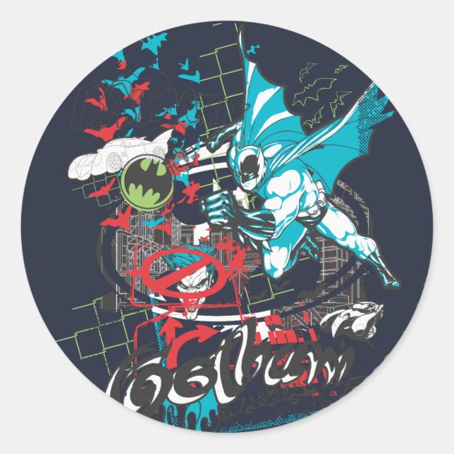 Batman Gotham Guardian Lineart Collage Classic Round Sticker (Front)