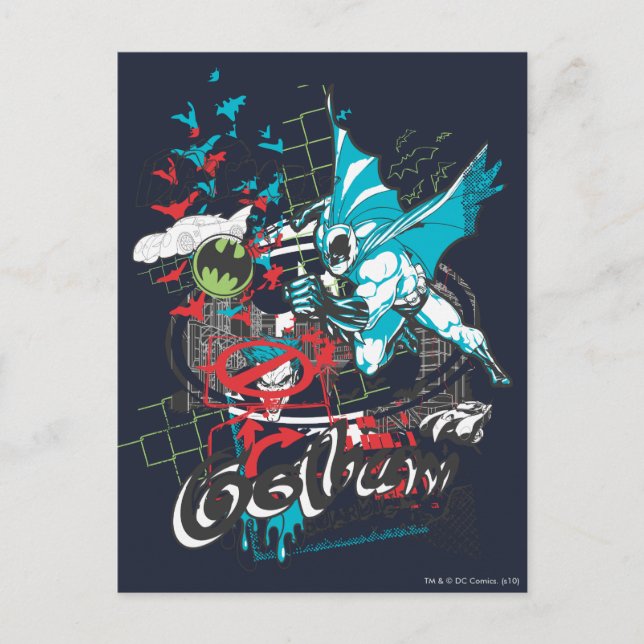 Batman Gotham Guardian Lineart Collage Postcard (Front)
