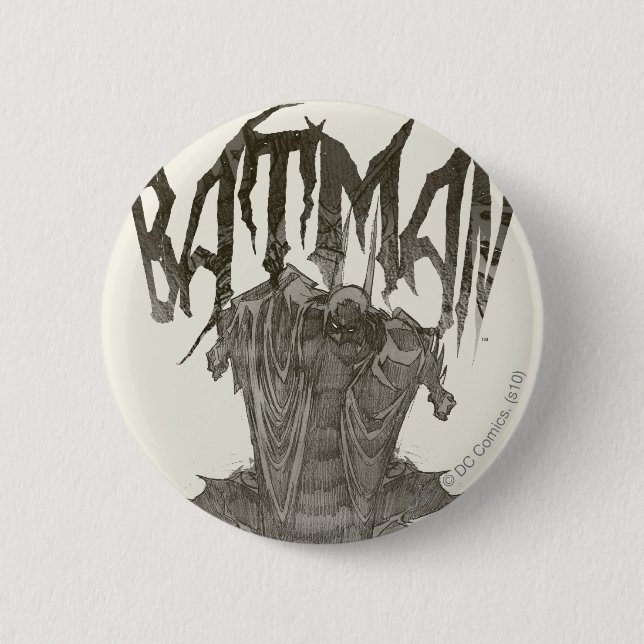 Batman | Graphic Novel Pencil Sketch Beige Logo Pinback Button (Front)