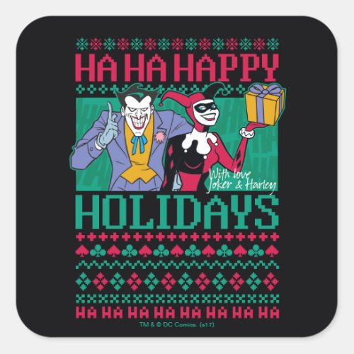 Batman  Happy Holidays Joker  Harley Quinn Square Sticker
