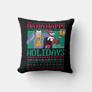 Batman   Happy Holidays Joker & Harley Quinn Throw Pillow