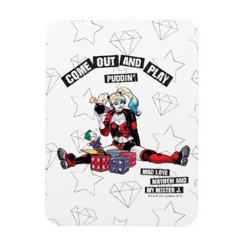 Batman  Harley Quinn Come Out And Play Puddin Magnet