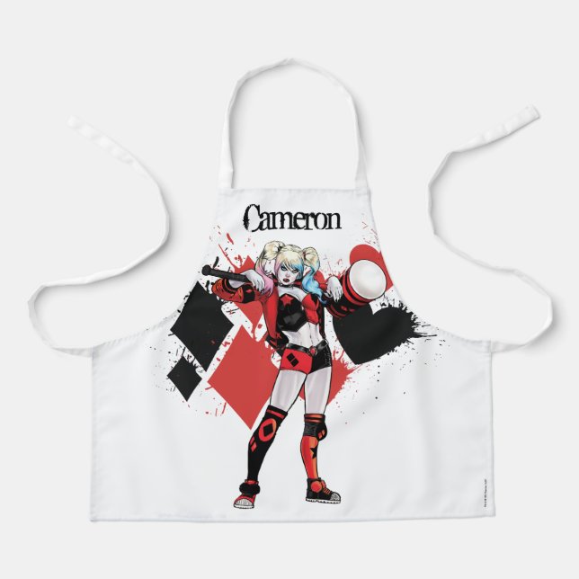 Batman | Harley Quinn Hearts & Diamonds Splatter Apron (Front)