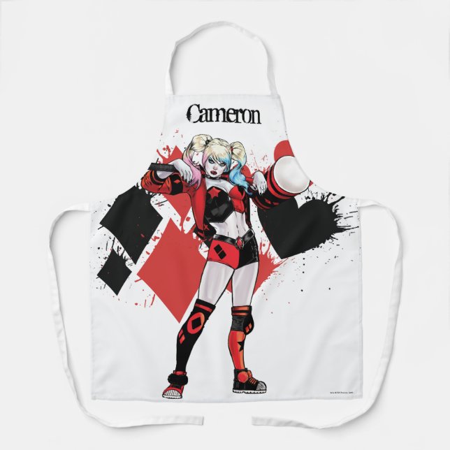 Batman | Harley Quinn Hearts & Diamonds Splatter Apron (Front)
