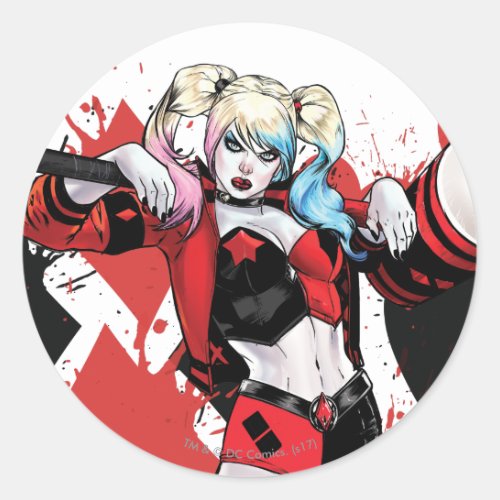 Batman  Harley Quinn Hearts  Diamonds Splatter Classic Round Sticker