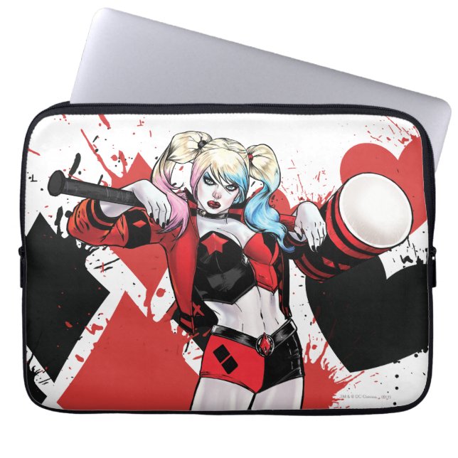 Batman | Harley Quinn Hearts & Diamonds Splatter Laptop Sleeve (Front)
