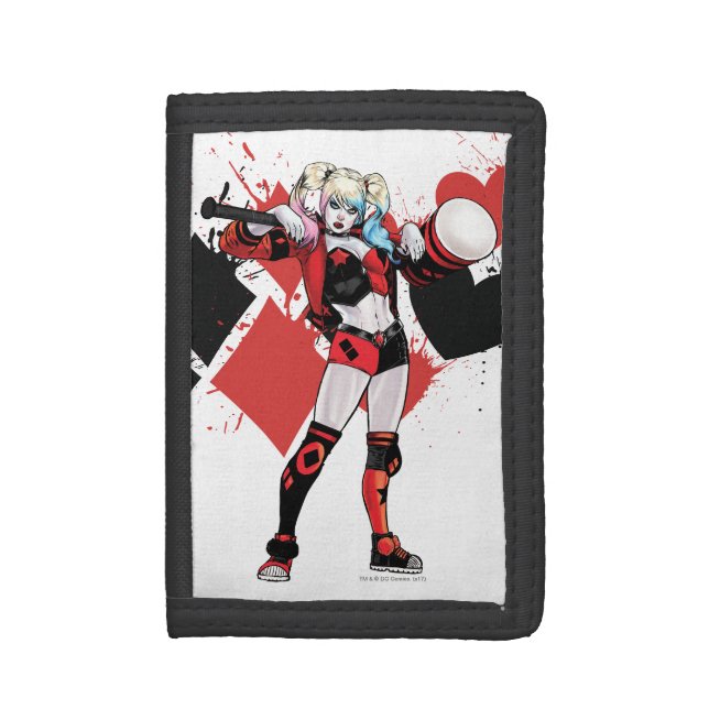 Batman | Harley Quinn Hearts & Diamonds Splatter Trifold Wallet (Front Vertical)