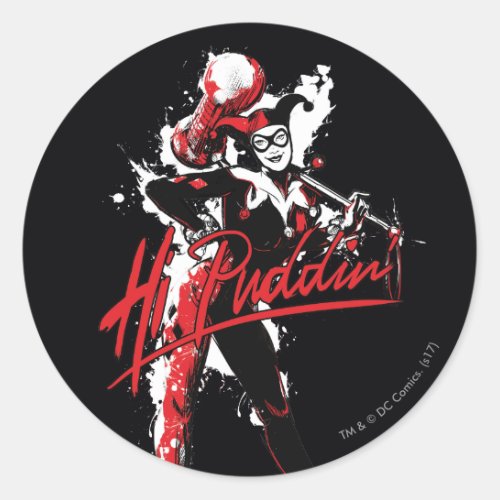 Batman  Harley Quinn Hi Puddin Ink Art Classic Round Sticker