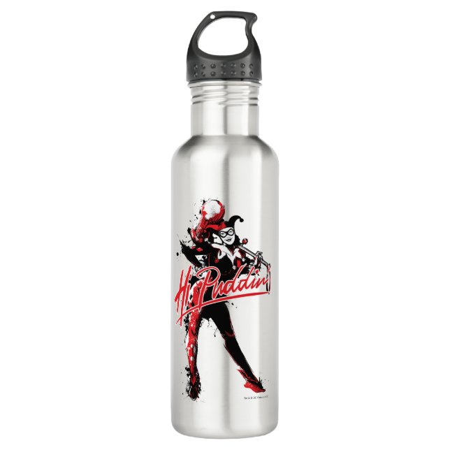 Batman | Harley Quinn "Hi Puddin'" Ink Art Water Bottle (Front)