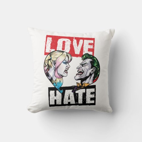 Batman  Harley Quinn  Joker LoveHate Throw Pillow