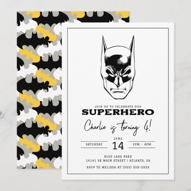 Batman Head Super Hero Boys Birthday Invitation (Front/Back)