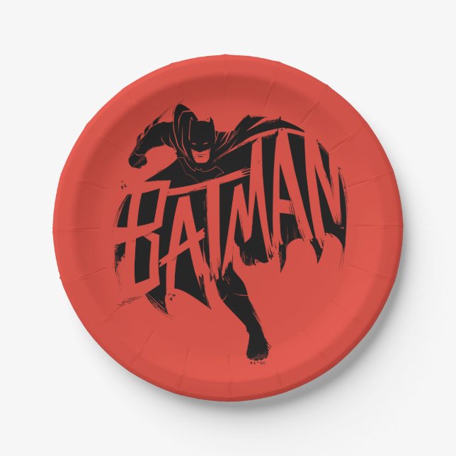 Batman Ink Brush Name Paper Plates (Front)