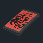 Batman Ink Brush Name Trifold Wallet<br><div class="desc">This dynamic graphic captures Batman in mid-action, rushing forward against a vivid, all-red backdrop. The stark contrast of the black silhouette against the crimson background creates an intense and urgent atmosphere, highlighting Batman's relentless pursuit of justice. The graphic features the word "BATMAN" in large, bold letters that seem to emerge...</div>