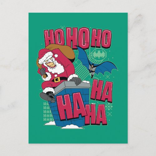Batman  Joker Santa Claus Climbing Out Chimney Holiday Postcard