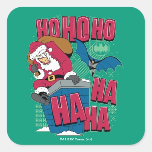 Batman  Joker Santa Claus Climbing Out Chimney Square Sticker