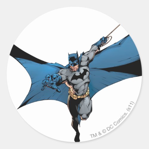 Batman leaps with rope classic round sticker