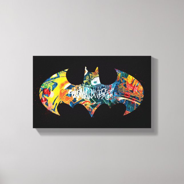 Batman Logo Neon 80's Graffiti Canvas Print (Front)
