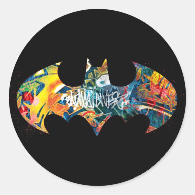 Batman Logo Neon 80's Graffiti Classic Round Sticker (Front)