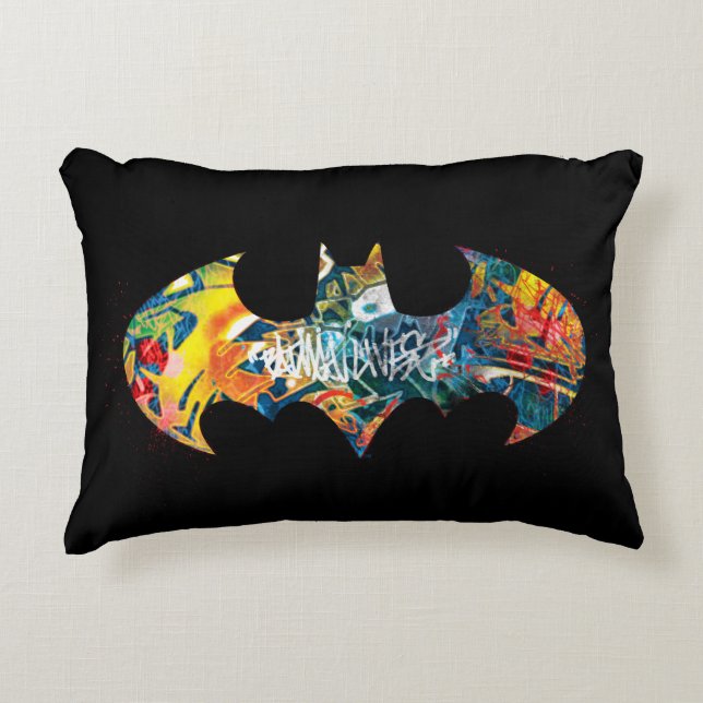 Batman Logo Neon 80's Graffiti Decorative Pillow (Front)
