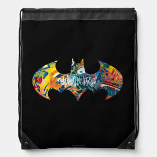 Batman Logo Neon 80's Graffiti Drawstring Bag