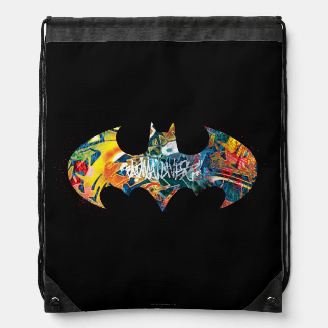 Batman Logo Neon 80's Graffiti Drawstring Bag (Front)
