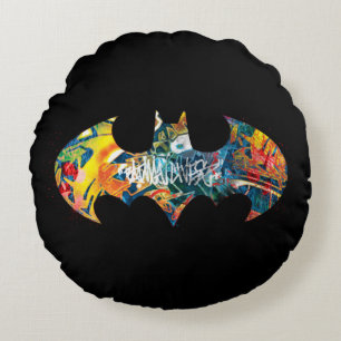 Batman Logo Neon/80s Graffiti Round Pillow