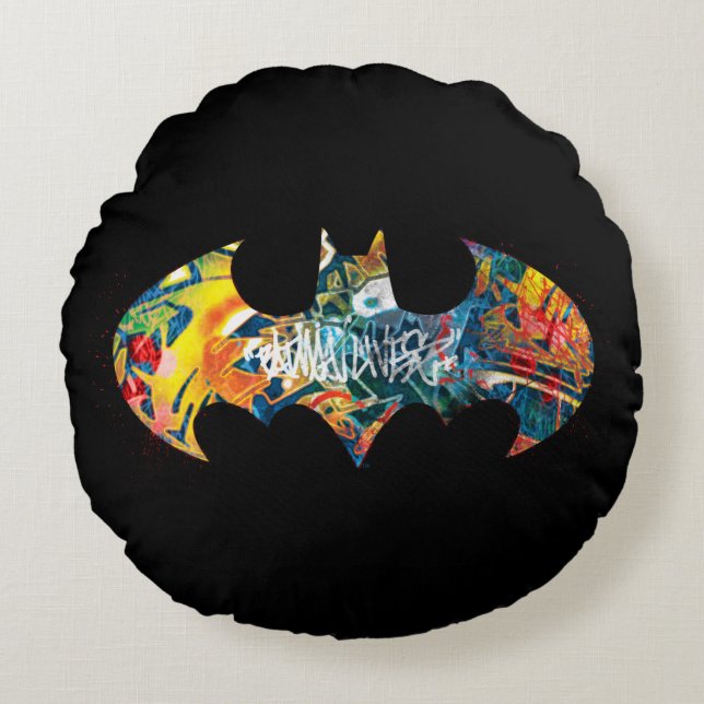 Batman Logo Neon 80's Graffiti Round Pillow (Front)
