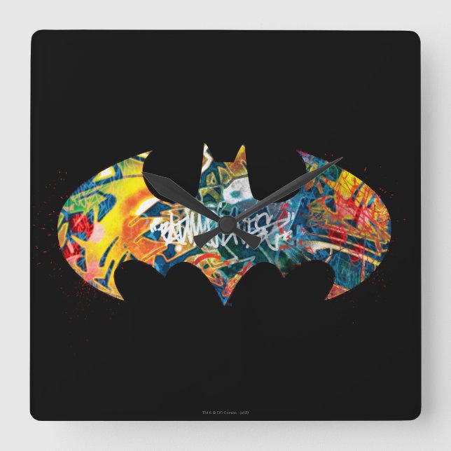 Batman Logo Neon 80's Graffiti Square Wall Clock (Front)