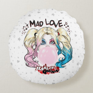 Batman Mad Love Harley Quinn Chewing Bubble Gum Round Pillow