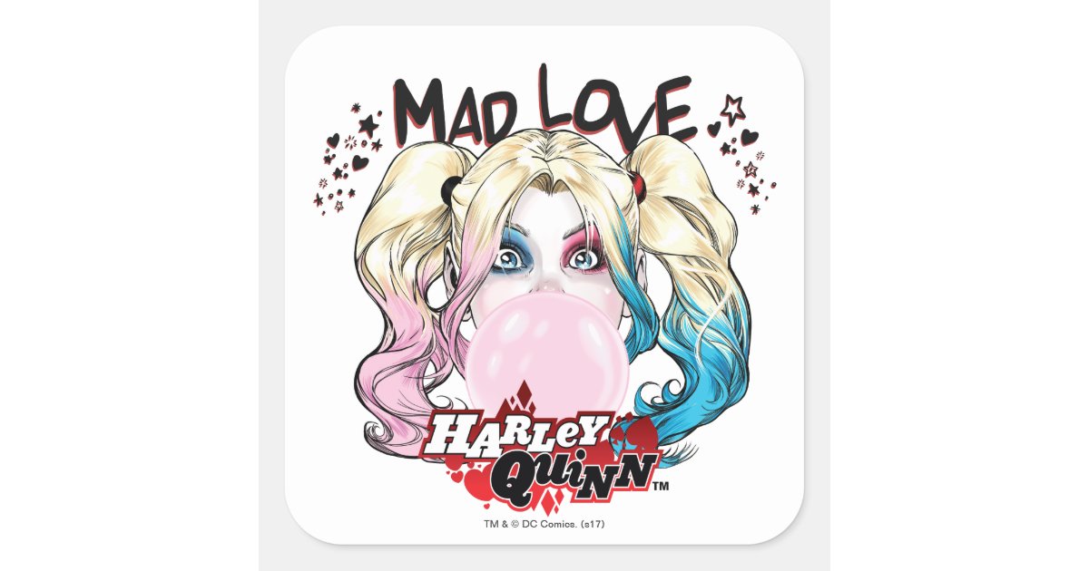 Batman Mad Love Harley Quinn Chewing Bubble Gum Square Sticker Zazzle