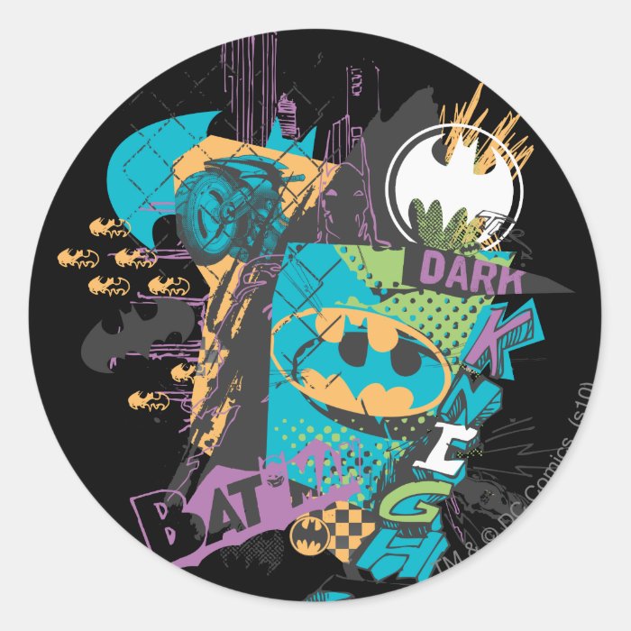 Batman Neon The Dark Knight Collage Round Stickers