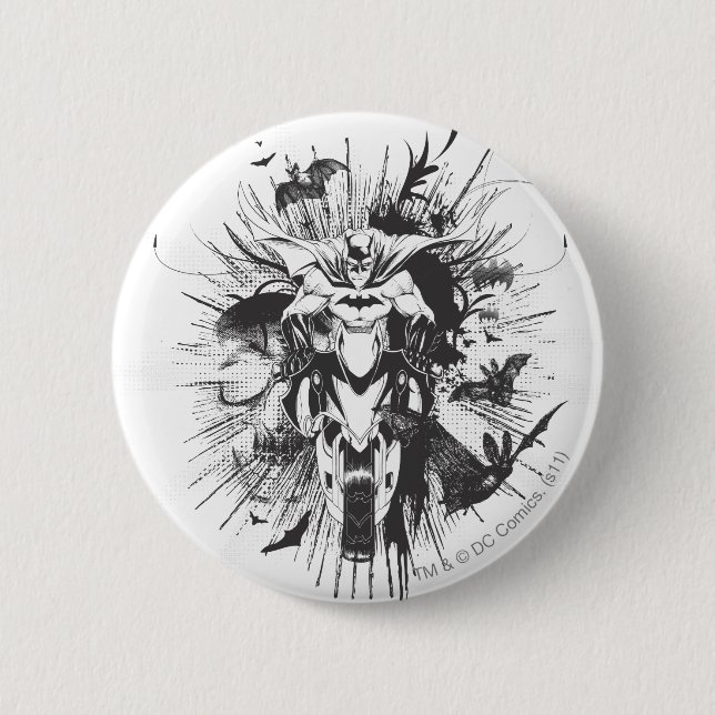Batman on bike with bats pinback button (Front)