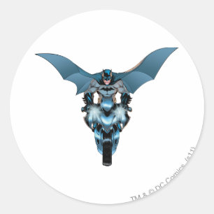 Batman on bike with cape classic round sticker