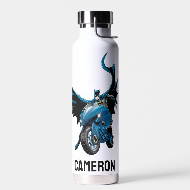 Batman on Cycle  | Add Your Name Water Bottle (Left)