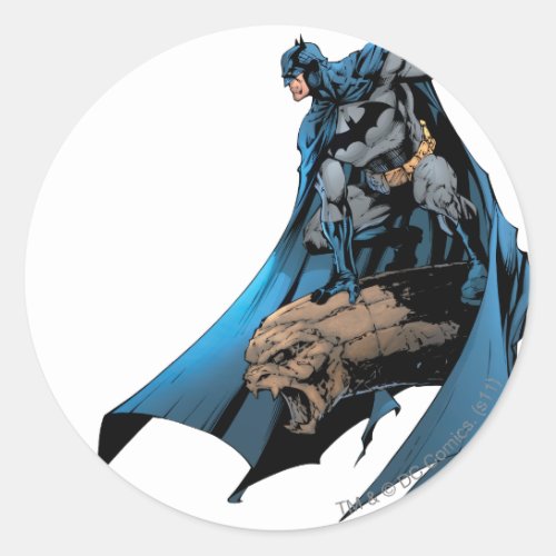 Batman on gargoyle classic round sticker