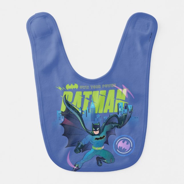 Batman "Own Your Power" City Graphic Baby Bib (Front)
