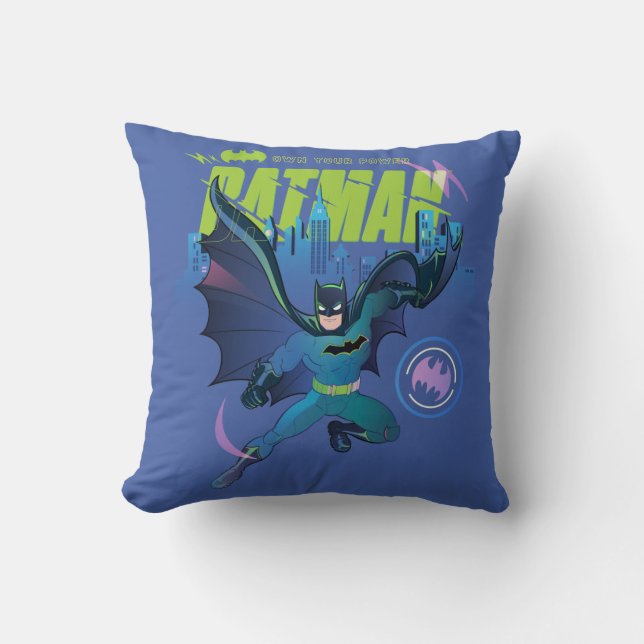 Batman "Own Your Power" City Graphic Throw Pillow (Front)