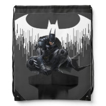 Batman Perched on a Pillar Drawstring Bag Batman Perched on a Pillar Drawstring Bag